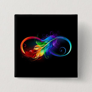Infinity Symbol with Rainbow Feather 15 Cm Square Badge