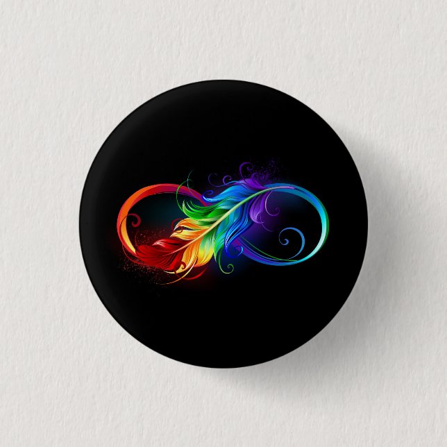 Infinity Symbol with Rainbow Feather 3 Cm Round Badge (Front)
