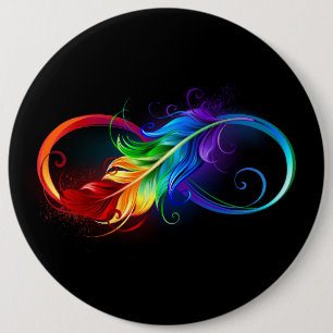 Infinity Symbol with Rainbow Feather 6 Cm Round Badge