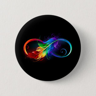 Infinity Symbol with Rainbow Feather 6 Cm Round Badge