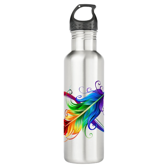 Infinity Symbol with Rainbow Feather 710 Ml Water Bottle (Front)