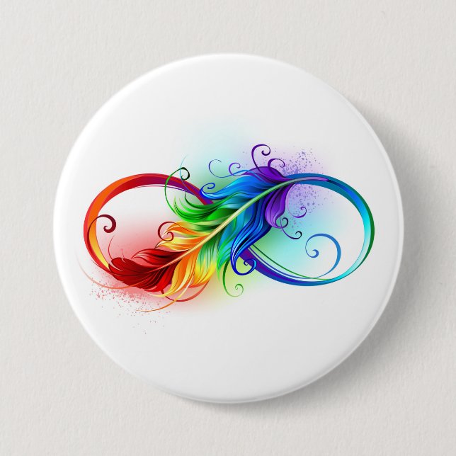Infinity Symbol with Rainbow Feather 7.5 Cm Round Badge (Front)
