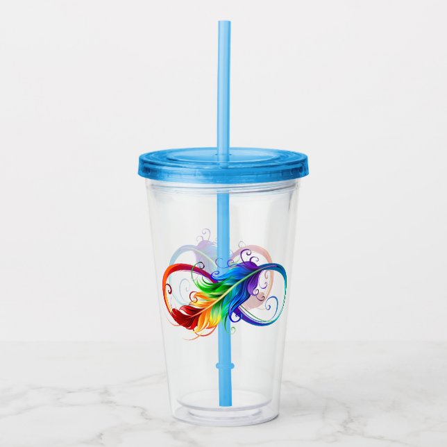 Infinity Symbol with Rainbow Feather Acrylic Tumbler (Front)