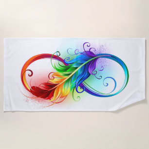 Infinity Symbol with Rainbow Feather Beach Towel