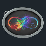 Infinity Symbol with Rainbow Feather Belt Buckle<br><div class="desc">Artistically drawn infinity symbol with beautiful rainbow feather on white background. Tattoo style.</div>
