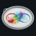 Infinity Symbol with Rainbow Feather Belt Buckle<br><div class="desc">Artistically drawn infinity symbol with beautiful rainbow feather on white background. Tattoo style.</div>
