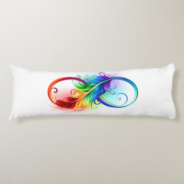 Infinity Symbol with Rainbow Feather Body Cushion (Front)