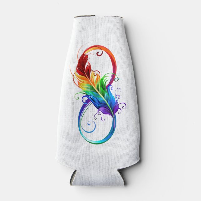 Infinity Symbol with Rainbow Feather Bottle Cooler (Front)