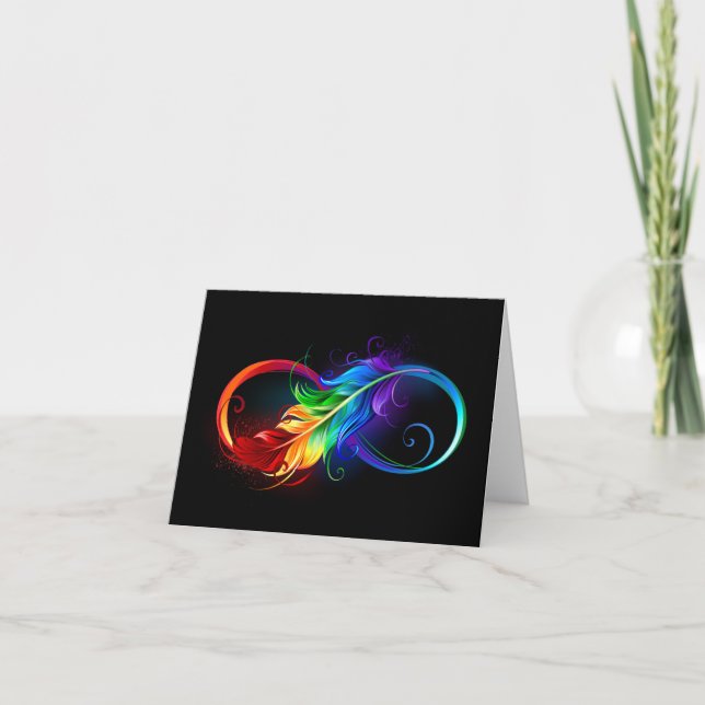 Infinity Symbol with Rainbow Feather Card (Front)