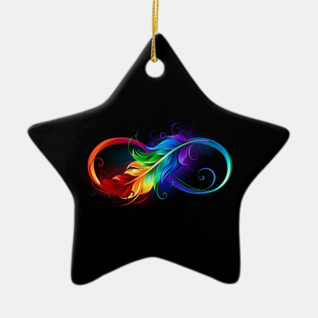 Infinity Symbol with Rainbow Feather Ceramic Ornament (Front)