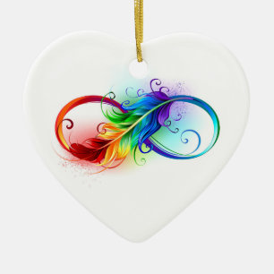 Infinity Symbol with Rainbow Feather Ceramic Ornament