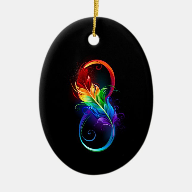 Infinity Symbol with Rainbow Feather Ceramic Ornament (Front)