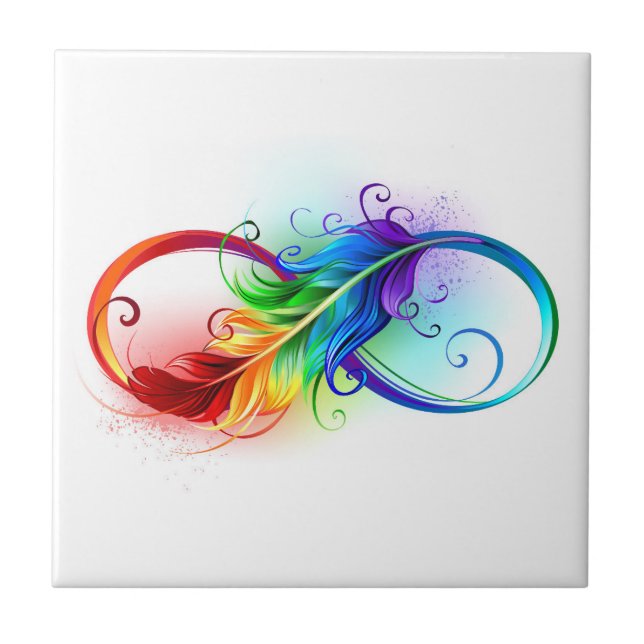 Infinity Symbol with Rainbow Feather Ceramic Tile (Front)