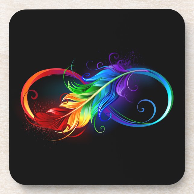 Infinity Symbol with Rainbow Feather Coaster (Front)