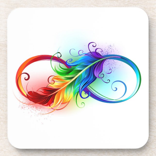 Infinity Symbol with Rainbow Feather Coaster (Front)
