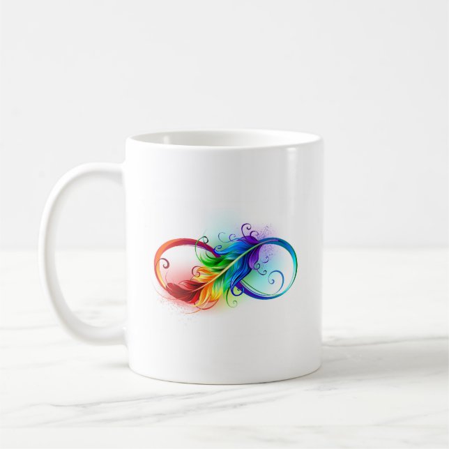 Infinity Symbol with Rainbow Feather Coffee Mug (Left)
