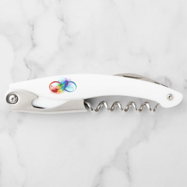 Infinity Symbol with Rainbow Feather Corkscrew (Front)
