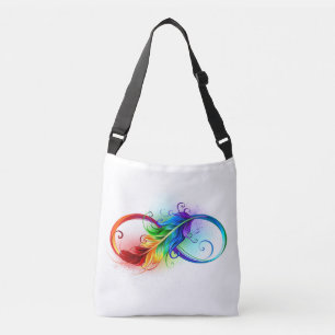 Infinity Symbol with Rainbow Feather Crossbody Bag