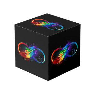 Infinity Symbol with Rainbow Feather Cube