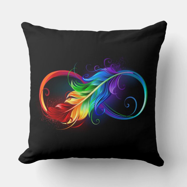 Infinity Symbol with Rainbow Feather Cushion (Front)