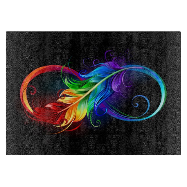 Infinity Symbol with Rainbow Feather Cutting Board (Front)