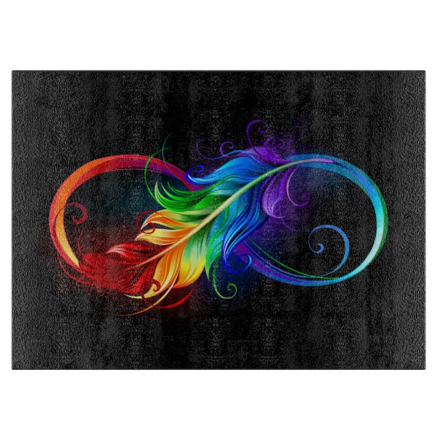 Infinity Symbol with Rainbow Feather Cutting Board (Front)
