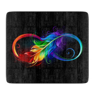 Infinity Symbol with Rainbow Feather Cutting Board