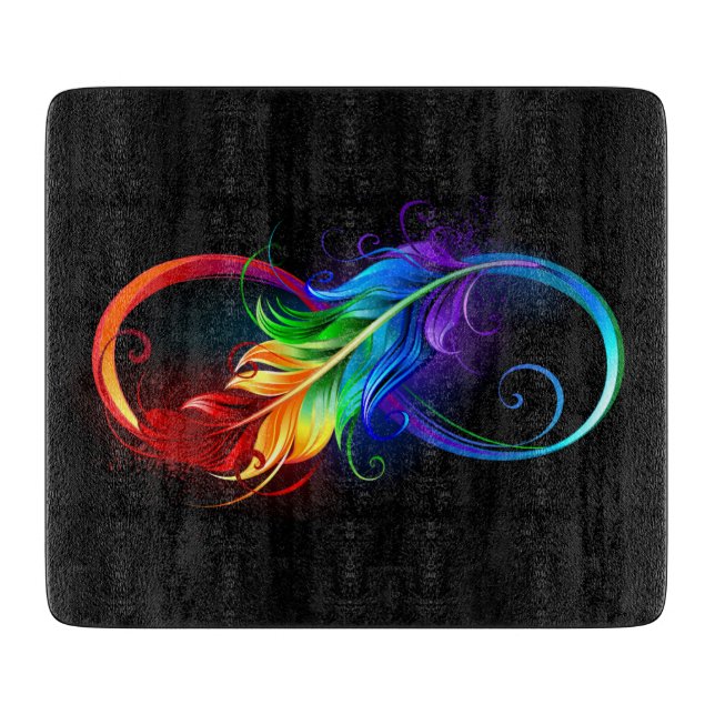 Infinity Symbol with Rainbow Feather Cutting Board (Front)