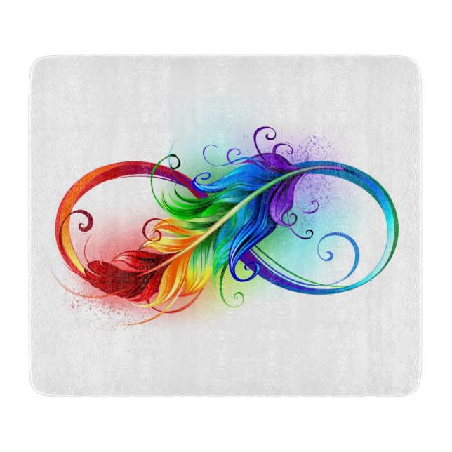 Infinity Symbol with Rainbow Feather Cutting Board (Front)