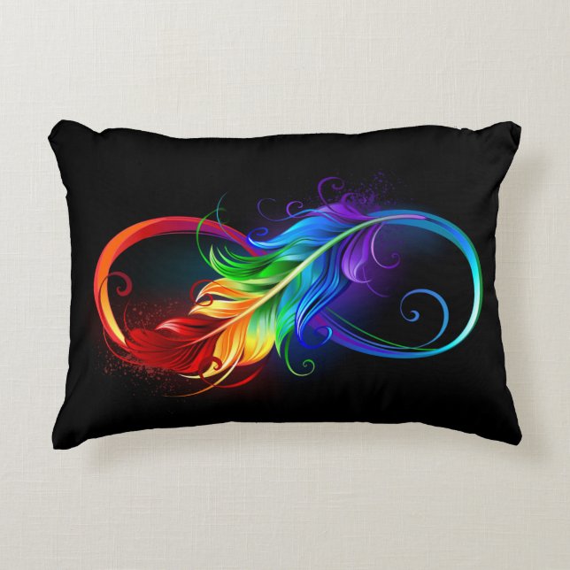 Infinity Symbol with Rainbow Feather Decorative Cushion (Front)