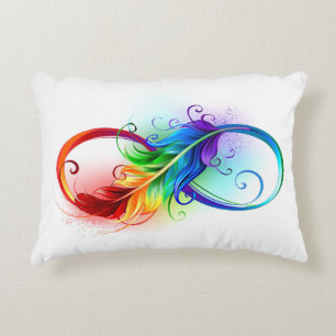 Infinity Symbol with Rainbow Feather Decorative Cushion