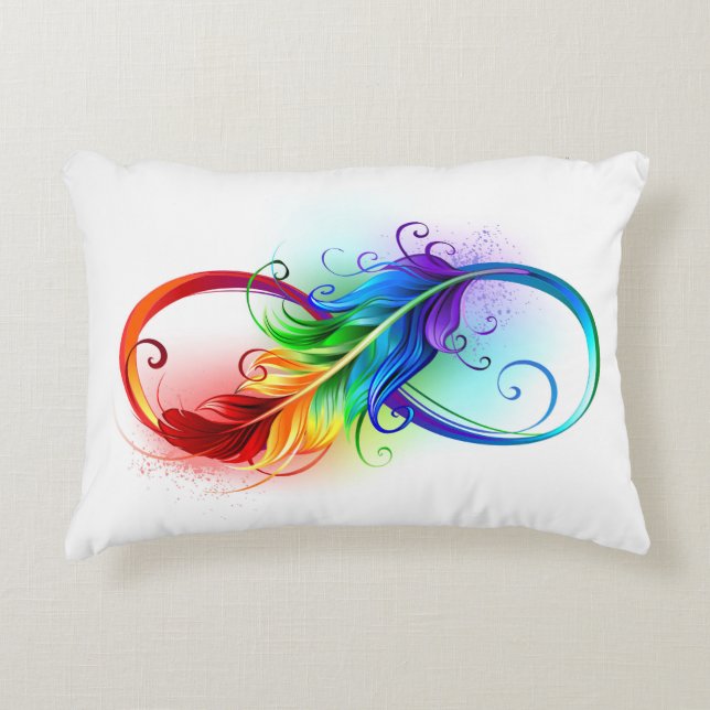 Infinity Symbol with Rainbow Feather Decorative Cushion (Front)