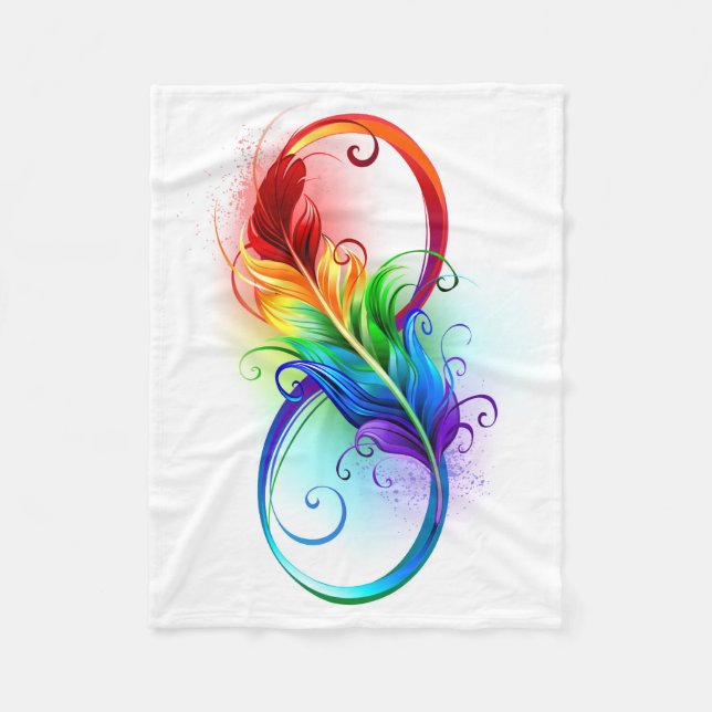 Infinity Symbol with Rainbow Feather Fleece Blanket (Front)