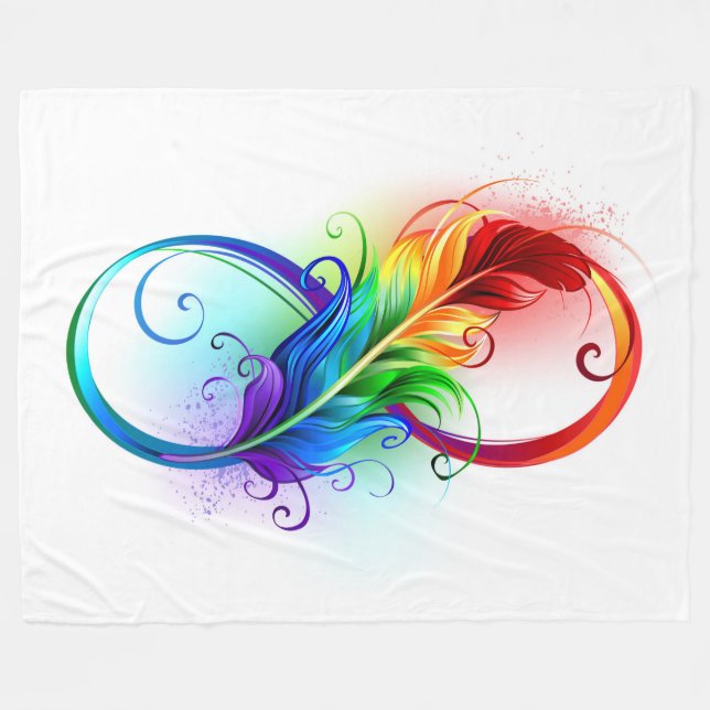 Infinity Symbol with Rainbow Feather Fleece Blanket (Front (Horizontal))