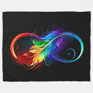 Infinity Symbol with Rainbow Feather Fleece Blanket