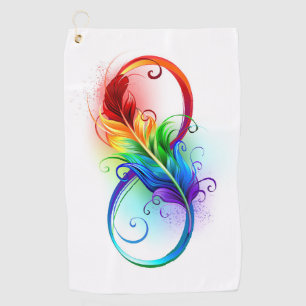 Infinity Symbol with Rainbow Feather Golf Towel
