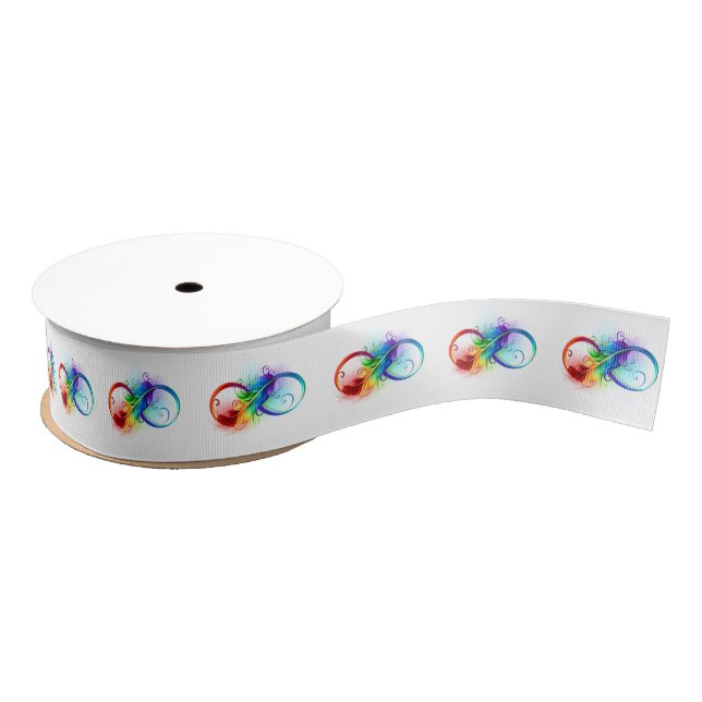 Infinity Symbol with Rainbow Feather Grosgrain Ribbon (Spool)