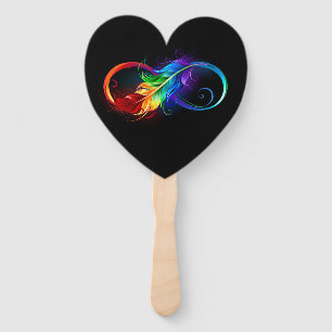 Infinity Symbol with Rainbow Feather Hand Fan