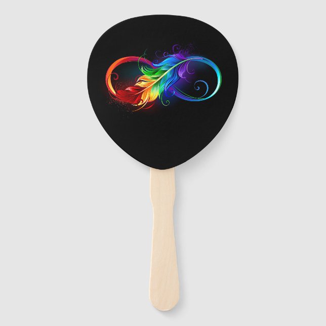 Infinity Symbol with Rainbow Feather Hand Fan (Front)