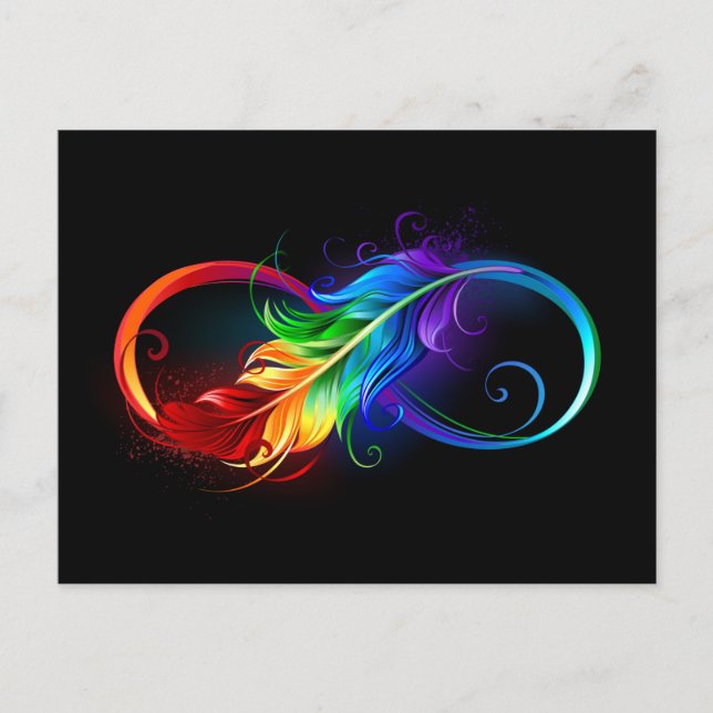 Infinity Symbol with Rainbow Feather Holiday Postcard (Front)