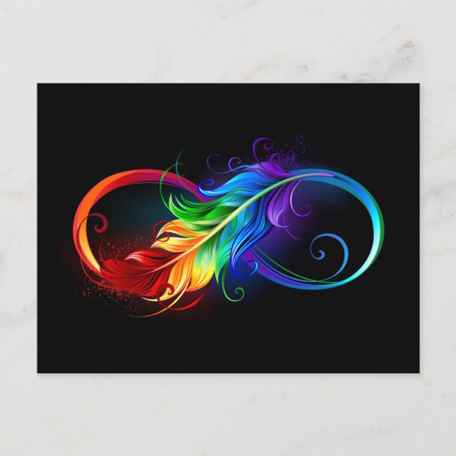 Infinity Symbol with Rainbow Feather Invitation Postcard (Front)