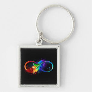 Infinity Symbol with Rainbow Feather Key Ring