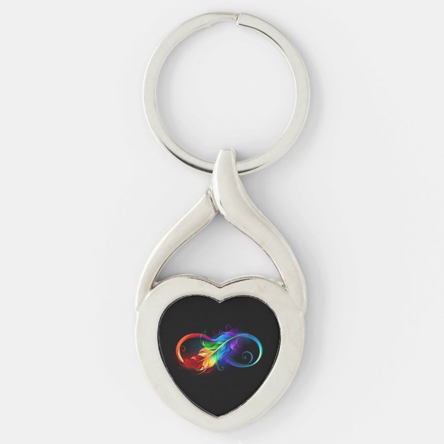 Infinity Symbol with Rainbow Feather Key Ring (Front)