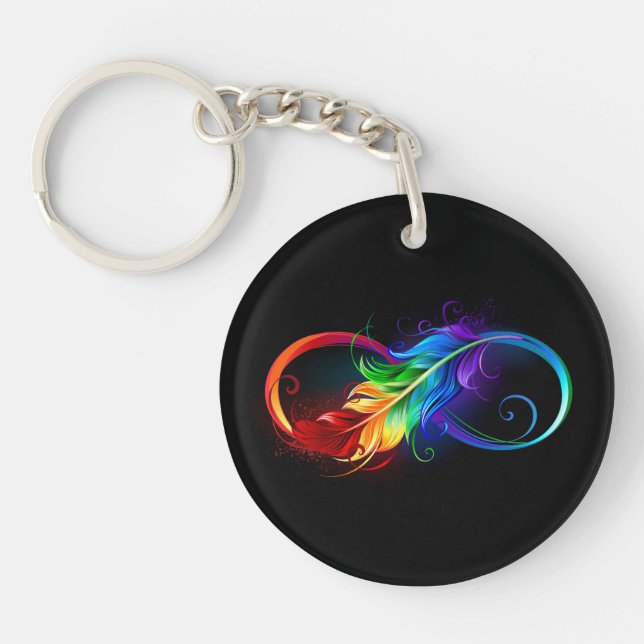 Infinity Symbol with Rainbow Feather Key Ring (Front)