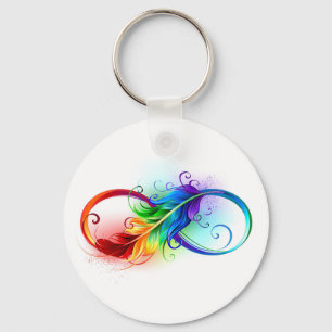 Infinity Symbol with Rainbow Feather Key Ring