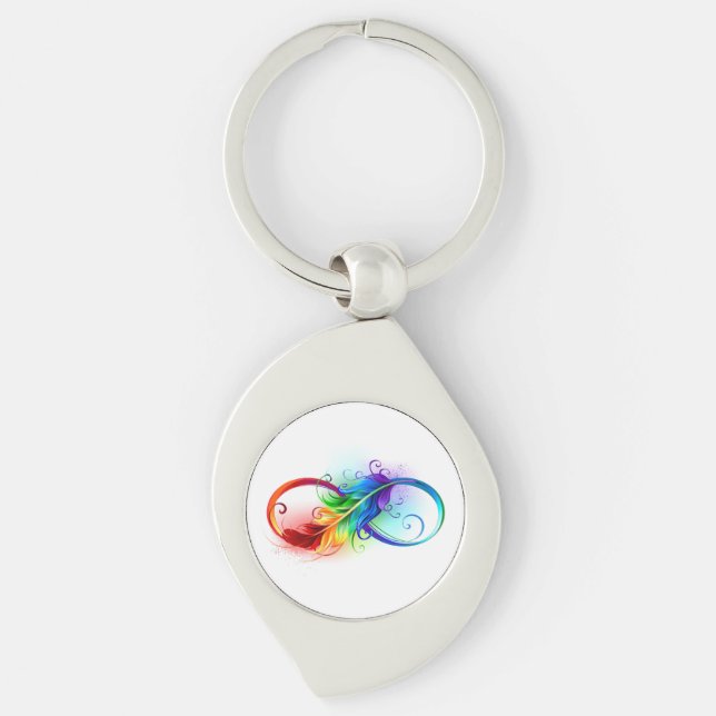 Infinity Symbol with Rainbow Feather Key Ring (Front)