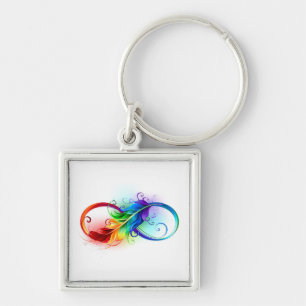 Infinity Symbol with Rainbow Feather Key Ring