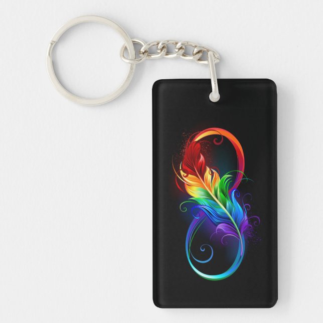 Infinity Symbol with Rainbow Feather Key Ring (Front)