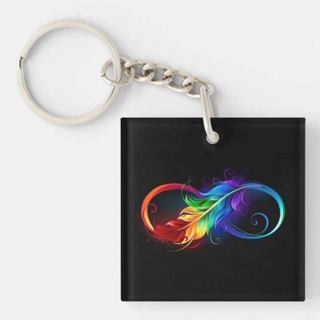 Infinity Symbol with Rainbow Feather Key Ring (Front)