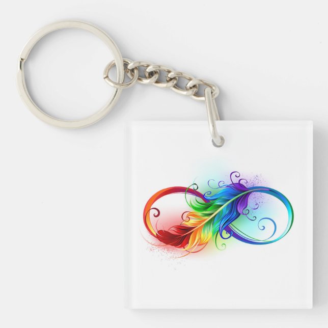 Infinity Symbol with Rainbow Feather Key Ring (Front)